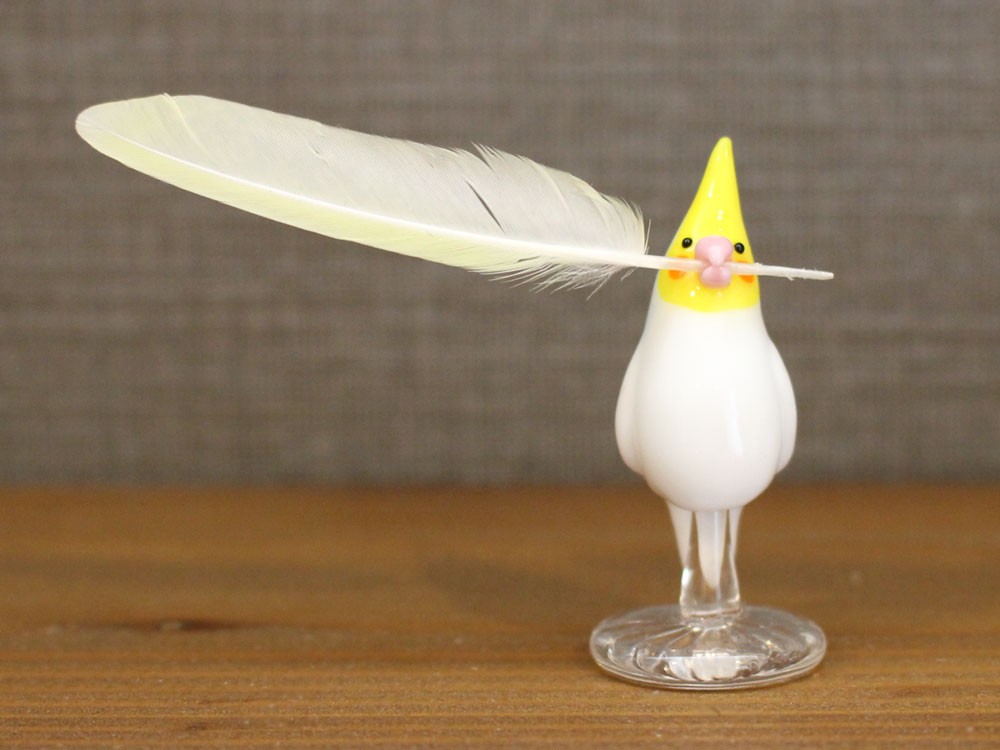 ベネチアングラスの置き物　2羽の鳥　フロストガラスコーティング　ハンドメイド