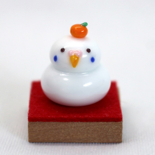 ガラスのインコ鏡もち（鼻ピンク） 鏡餅 ガラス工房 Frozen Ocean 通販 