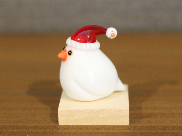 ガラスの文鳥サンタ シースルー帽子 その他置物 ガラス工房 Frozen