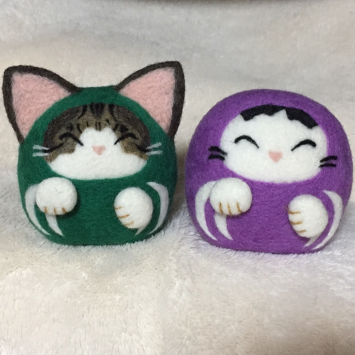 オーダー 愛猫 招き猫だるま ふわふわしっぽ つり目 羊毛フェルト 羊毛