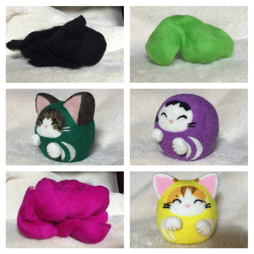 オーダー 愛猫 招き猫だるま ふわふわしっぽ つり目 羊毛フェルト 羊毛