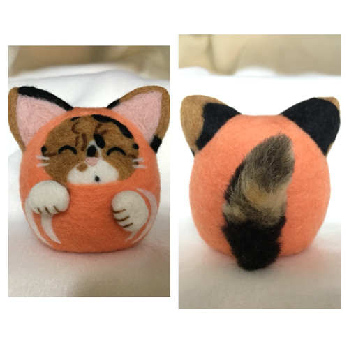 オーダー 愛猫 招き猫だるま ふわふわしっぽ つり目 羊毛フェルト 羊毛