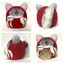 オーダー 愛猫 ミニふわしっぽの招き猫だるま 羊毛フェルト 招き猫