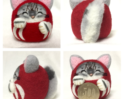 オーダー 愛猫 ミニふわしっぽの招き猫だるま 羊毛フェルト 招き猫