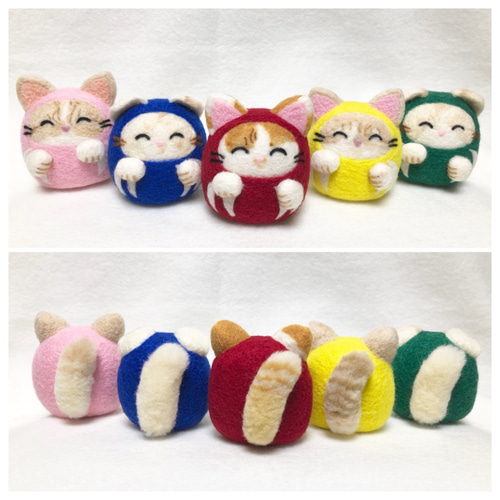 オーダー 愛猫 ミニふわしっぽの招き猫だるま 羊毛フェルト 招き猫