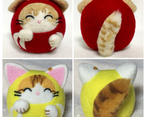 オーダー 愛猫 ふわしっぽの招き猫だるま 羊毛フェルト 招き猫 招き猫