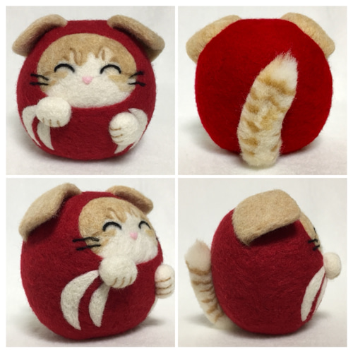 オーダー 愛猫 ふわしっぽの招き猫だるま 羊毛フェルト 招き猫 招き猫