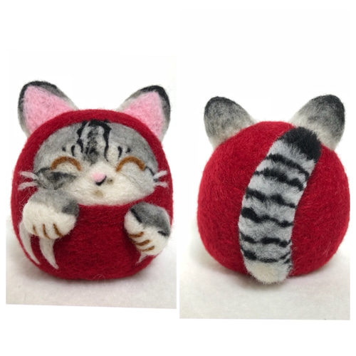 オーダー 愛猫 ミニふわしっぽの招き猫だるま 羊毛フェルト おもちゃ