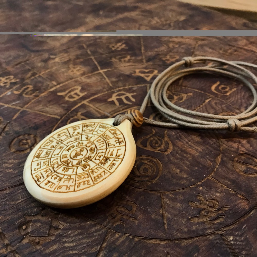 龍体文字&ヲシテ文字（両面刻印）　フトマニ図　パワーネックレス（三重県産 尾鷲ひのき製）