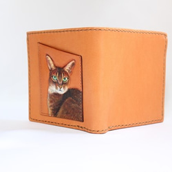 送料無料　ペットの似顔絵を描いて彫り二つ折りＢox財布に仕立てます　革の財布 2枚目の画像