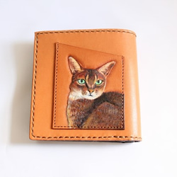 送料無料　ペットの似顔絵を描いて彫り二つ折りＢox財布に仕立てます　革の財布 8枚目の画像
