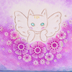 受注制作　Ｌ字ファスナー財布　天使猫柄　猫　猫柄　月と猫　コインケース 8枚目の画像