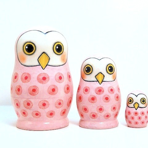 l様ご予約品】＊桃色ふくろう＊マトリョーシカ［10］ その他置物