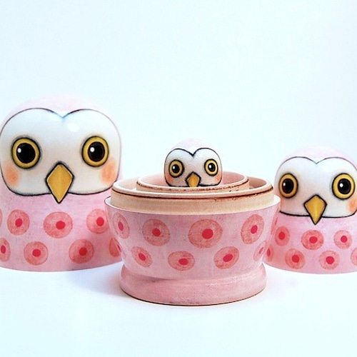l様ご予約品】＊桃色ふくろう＊マトリョーシカ［10］ その他置物