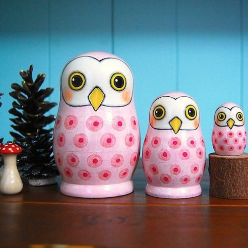 l様ご予約品】＊桃色ふくろう＊マトリョーシカ［10］ その他置物