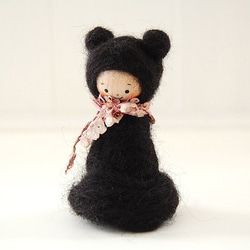 ［conocokeshi］指人形・hand puppet［１８］黒くまコート 2枚目の画像
