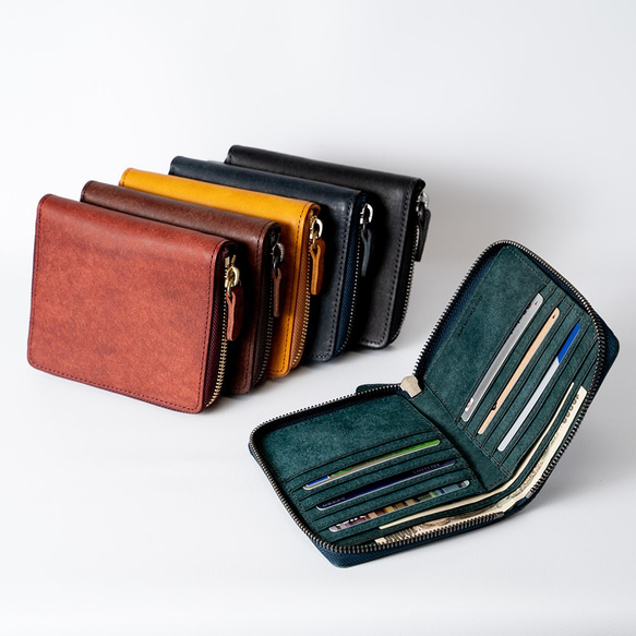 スクエアラウンドファスナーウォレット（カード・札入れ）イタリア植物タンニンなめし革・プエブロ 【送料無料】 1枚目の画像