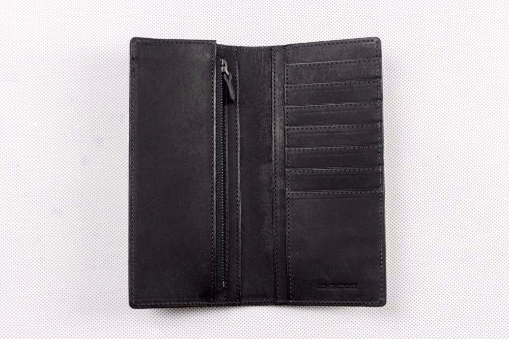 長札入れ（小銭入れ付・仕切りタイプ）イタリア植物タンニン鞣し革　プエブロ/クロ【送料無料】