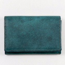 名刺入れ（カードケース）/イタリア植物タンニンなめし革　プエブロ／ペトローリオ（ブルーグリーン） 2枚目の画像