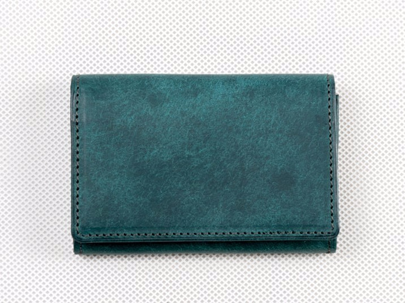 名刺入れ（カードケース）/イタリア植物タンニンなめし革　プエブロ／ペトローリオ（ブルーグリーン） 2枚目の画像