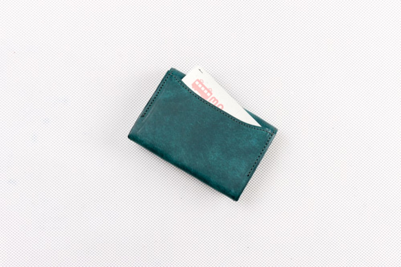 名刺入れ（カードケース）/イタリア植物タンニンなめし革　プエブロ／ペトローリオ（ブルーグリーン） 3枚目の画像