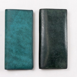名刺入れ（カードケース）/イタリア植物タンニンなめし革　プエブロ／ペトローリオ（ブルーグリーン） 4枚目の画像