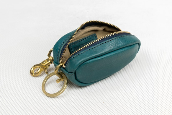 Egg 鑰匙包 UOVE 意大利植鞣革/Nappa 皮革 Hortensia（藍綠色） 第4張的照片