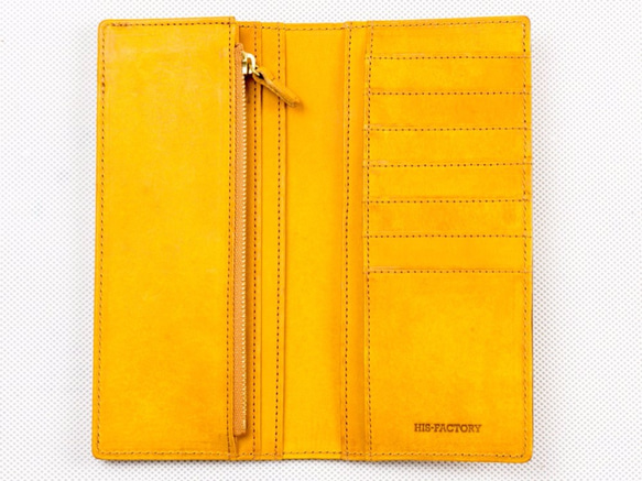 長款錢包（零錢包/隔板式）意大利植物單寧鞣革普韋布洛/那不勒斯（黃色） 第1張的照片
