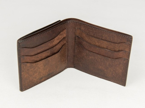 二つ折り財布小銭入れ付き イタリア植物タンニンなめし革・プエブロ
