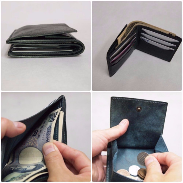折疊式錢包（帶有外部零錢包）意大利植鞣皮革/ Pueblo /那不勒斯免運費 第6張的照片