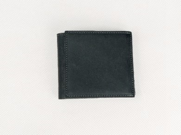 雙折錢包（帶零錢包）意大利植物單寧鞣製皮革，鎮/黑色[免費送貨] 第3張的照片