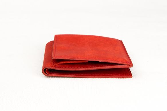 雙折錢包（帶零錢包）意大利植物鞣製皮革，Pueblo / Papa Bello（紅色）[免運費] 第2張的照片