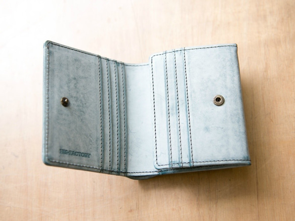 雙折錢包（帶內零錢包）意大利植鞣革，幽靈藍/松石藍[免運費] 第2張的照片