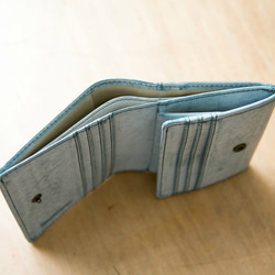 雙折錢包（帶內零錢包）意大利植鞣革，幽靈藍/松石藍[免運費] 第3張的照片