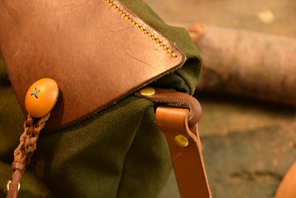 Bottello皮革和帆布組合肩背巧克力×苔綠手縫/男士/女士/禮品/燈 第3張的照片