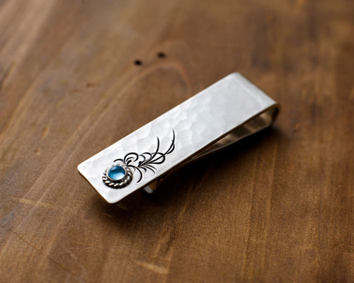 マネークリップ ブルートパーズシード シルバー/名入れ可能/手曲げ