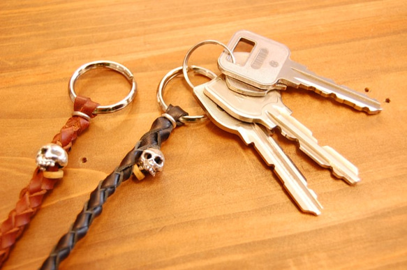 四個鉤針鑰匙帶，配以925純銀925銀色迷彩皮革規格/手工編織/男士女士/禮物 第2張的照片