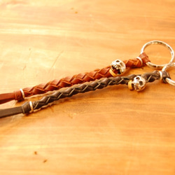 四個鉤針鑰匙帶，配以925純銀925銀色迷彩皮革規格/手工編織/男士女士/禮物 第3張的照片