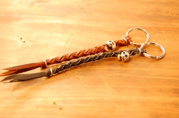 四個鉤針鑰匙帶，配以925純銀925銀色迷彩皮革規格/手工編織/男士女士/禮物 第3張的照片