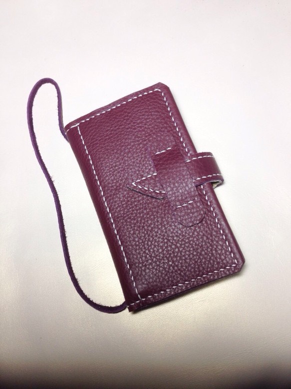 iPhone＆コインケース ボルドー インポートシュリンクレザー手縫い男性向け