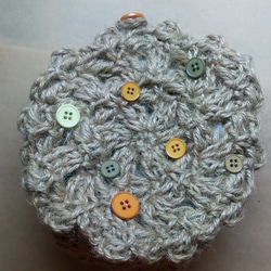 麻糸クロシェの小物バッグ(黄ボタン) 1枚目の画像