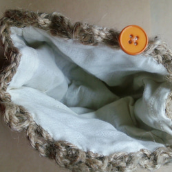 麻糸クロシェの小物バッグ(黄ボタン) 3枚目の画像