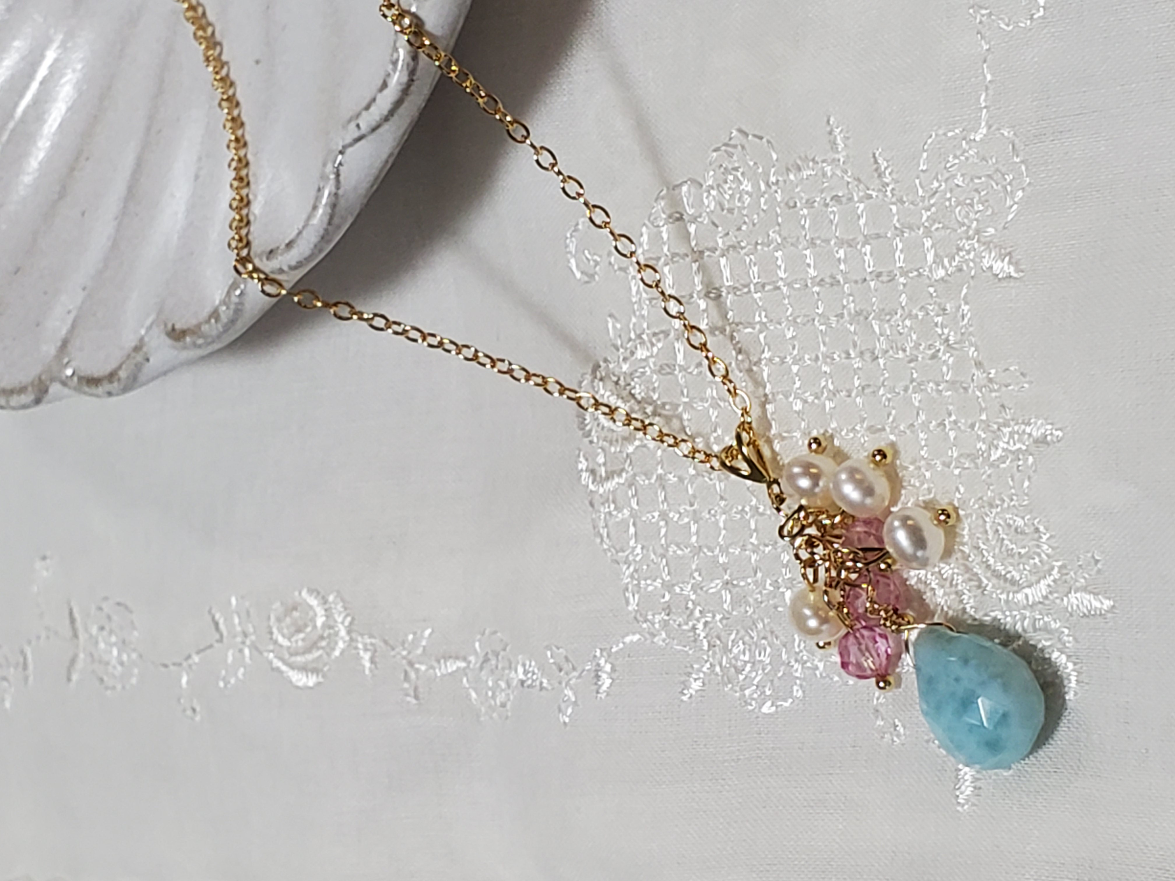 14kgf  ラリマーとピンクトパーズのネックレス