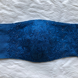 天然藍染リバーシブル綿レース&3層ガーゼ立体マスク 1枚目の画像