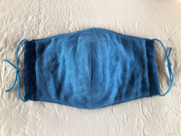 天然藍染大きめ綿レース立体マスク 4枚目の画像