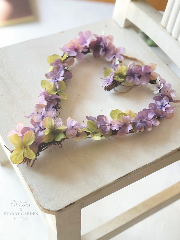 アンティーク紫陽花のハートリース 8枚目の画像