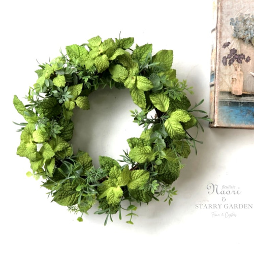 夏色のハーフリース✴︎blue〜Green ミントとハーブのシンプルリース リース NAORI &STARRY GARDEN 通販
