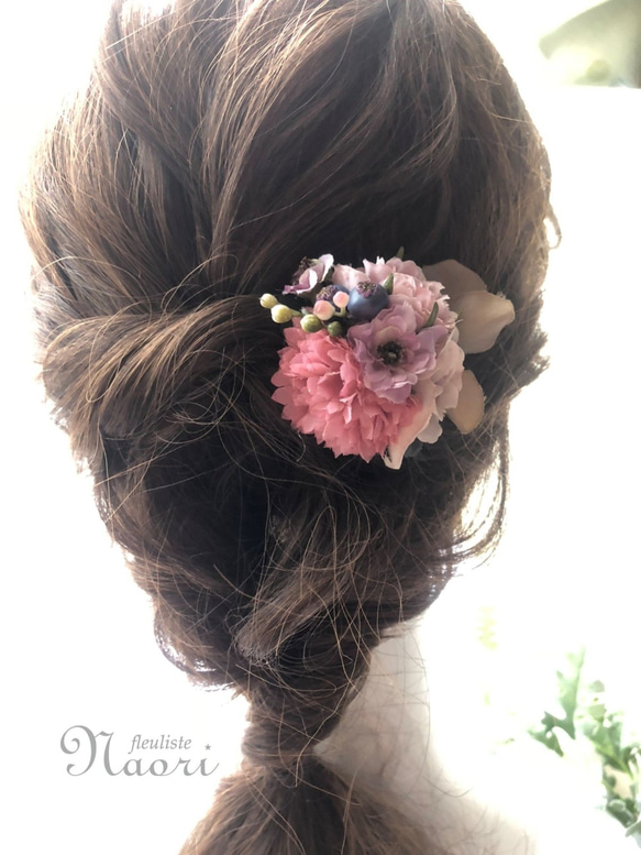 お花ヘアクリップ・ローズ　ピンク　no.1810　髪飾り　入学式　卒業式　成人式　結婚式 2枚目の画像