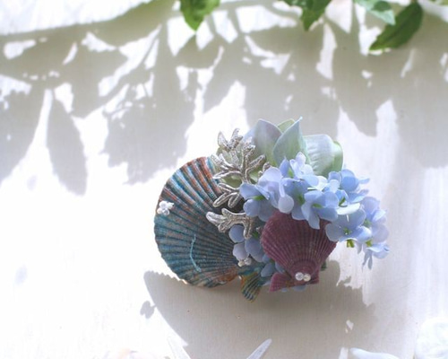 新作☆人魚の髪飾り　流れ星 人魚姫の髪飾り 海の泡と青い貝殻 コサージュ seaha20-01 その他ヘア