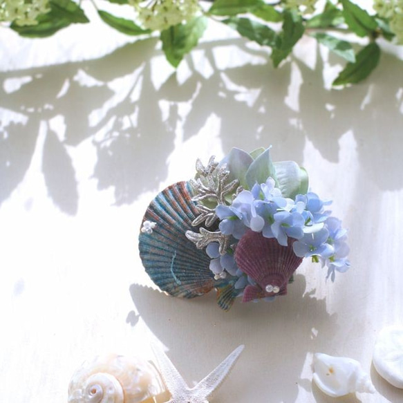 人魚姫の髪飾り 海の泡と青い貝殻 コサージュ seaha20-01 その他ヘア